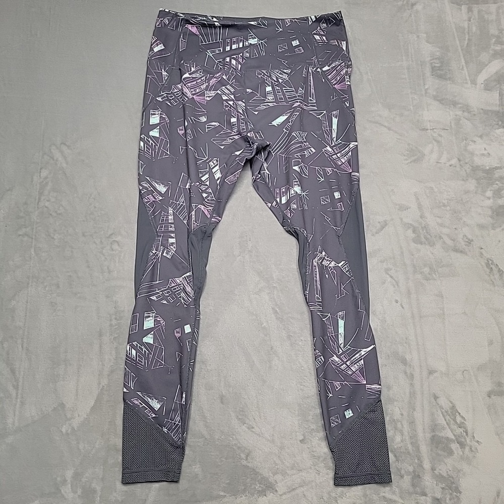 Zella Leggings Women XL Gray Abstract Mesh High Waist Yoga Gym Athletic Pants
